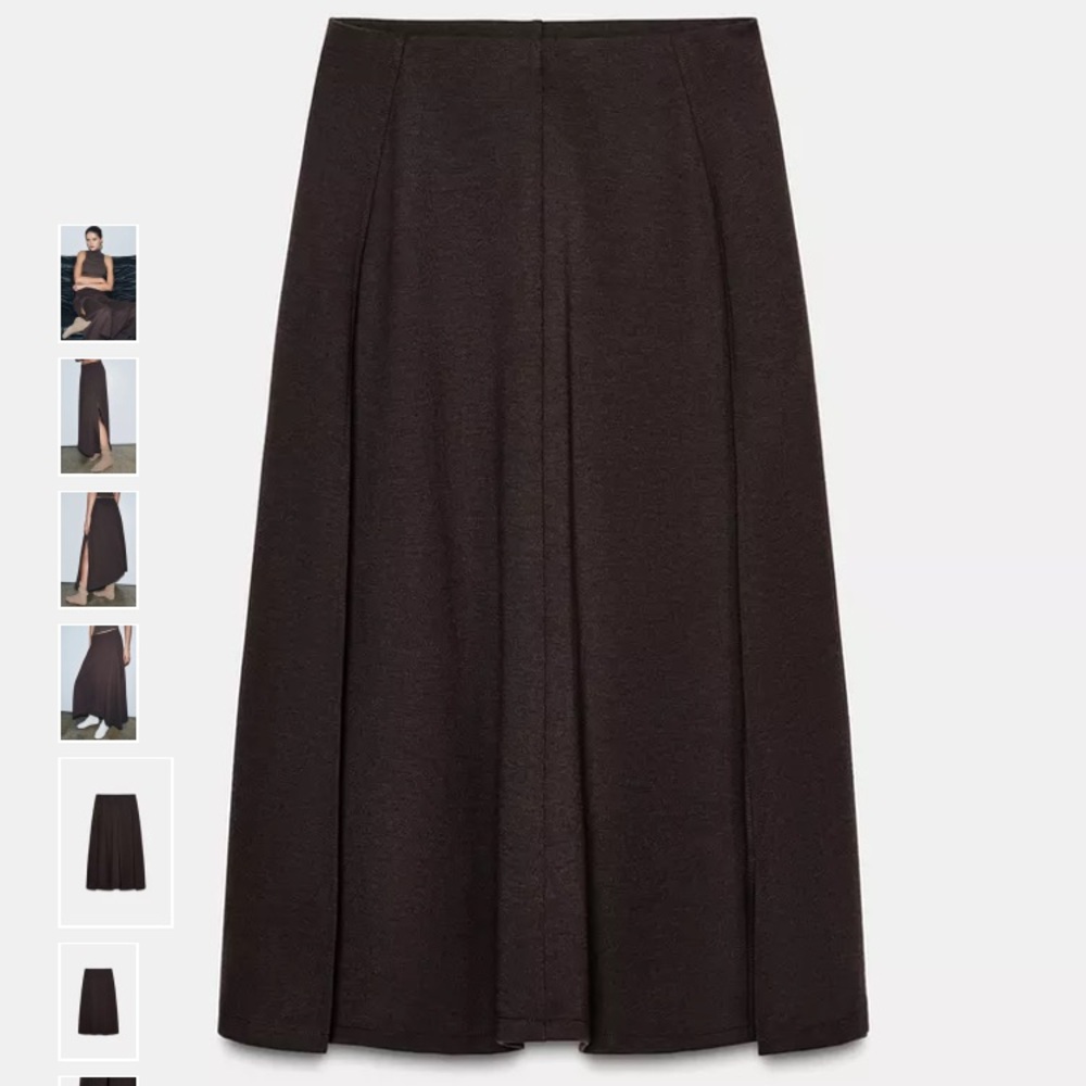 ZARA ASYMMETRIC MIDI SKIRT Elegant Brown Women's LEG OPEN SPLIT AWESOME SZ SMALL - Picture 4 of 7